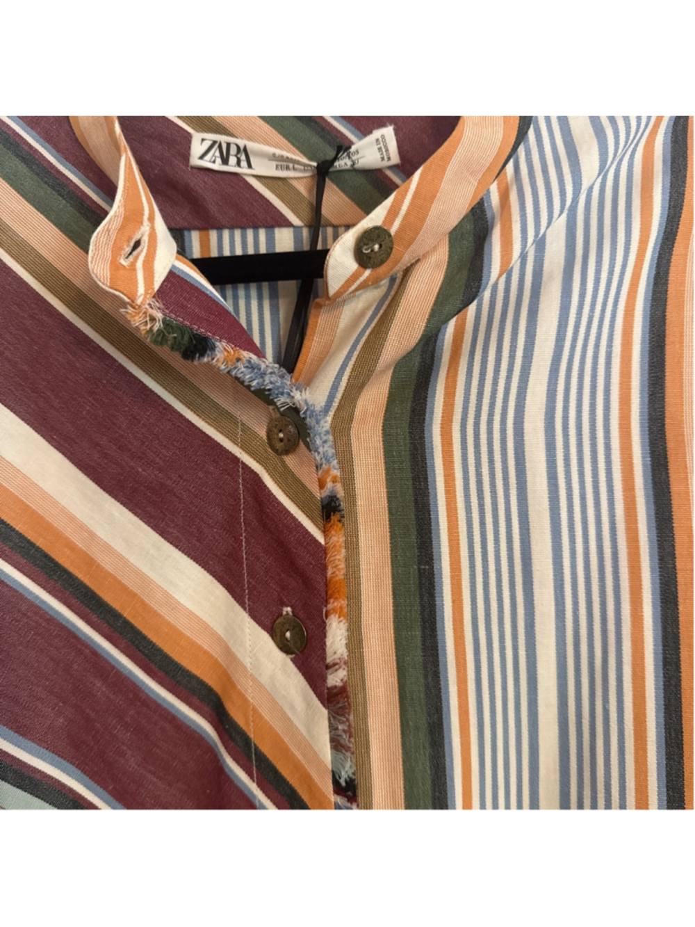 ZARA Striped Button Down Shirt L Brown Orange - Picture 6 of 7